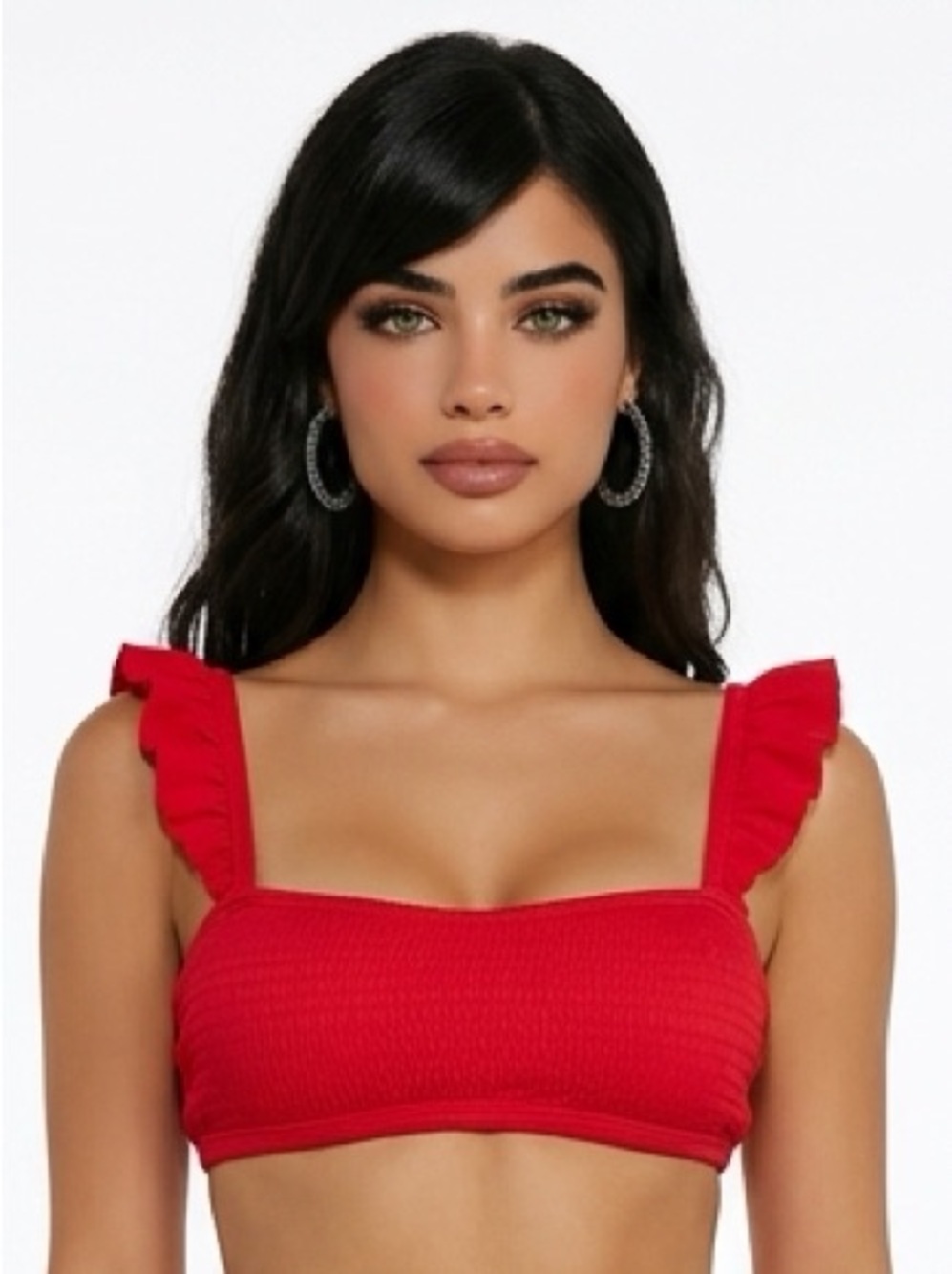 No Boundaries Juniors Smocked Ruffle Strap Bikini Top Red Size S